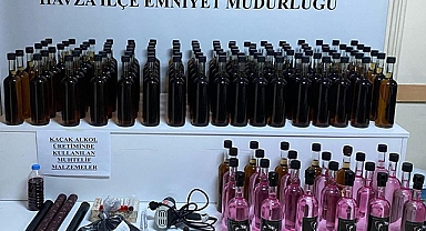 Havza’da Kaçak İçki İmalathanesine Polis Baskını
