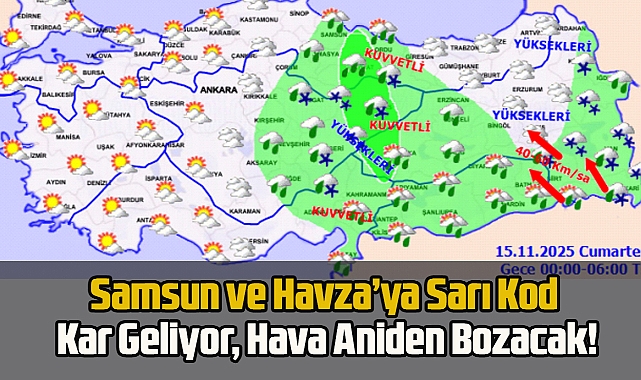 Samsun ve Havza’ya Sarı Kod Kar Geliyor, Hava Aniden Bozuyor!