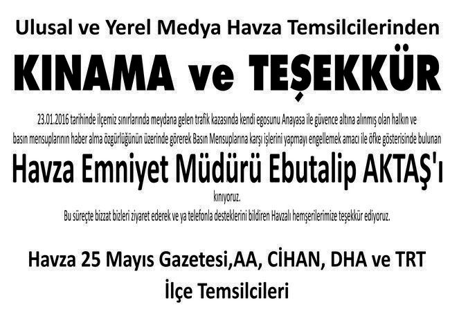 Havza Basınından Kınama ve Teşekkür- Video Haber